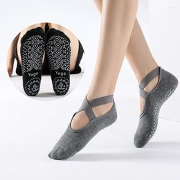 Women Socks 1 Pair Cotton Floor Antiskid Low Cut Cross Bondage Comfortable Yoga Dance Breathable