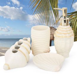 Bath Accessory Set Conch Shape Bathroom Accessories Toothbrush Holder Soap Dispenser Toilet Brush Decoration