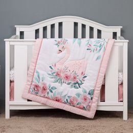 Bedding Sets 3pcs micro Fibre brushed Baby Crib Bedding Set swan and flower design for Girls including quilt crib sheet crib skirt 230317