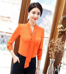 Women's Blouses Shirts Formal Women Blouses Shirts Orange Long Sleeve Office Fashion Ladies Work Wear Blouses OL Style 230317