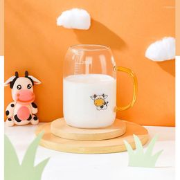 Wine Glasses Scale Milk Cup Cartoon Household Heat-Resistant Glass Water With Handle Student Breakfast