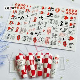 Nail Stickers 3D Art Valentine's Day Manicure Design Decals Love Heart Lips Back Glue Transfer DIY Designer