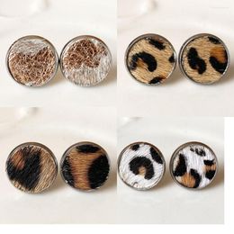 Stud Earrings 18 Colors Western Jewelry Cowhide Loepard Genuine Leather Button Studs For Women Cowgirl Outdoor Gift Daily