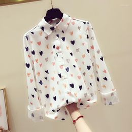 Women's Blouses Colourful Hearts Printed Shirts Women Tops And Fashion Streetwear Harajuku Long Sleeve Love White Chiffon Blouse