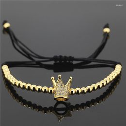 Charm Bracelets 1PC Anil Arjandas Curved CZ &4mm Copper Beads Crown Braiding Macrame Bracelet Jewelry Gift