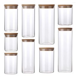 Storage Bottles Kitchen Grain Tea Mason Coffee Beans Glass Airtight Canister With Bamboo Cover Tank For Spices Sealing