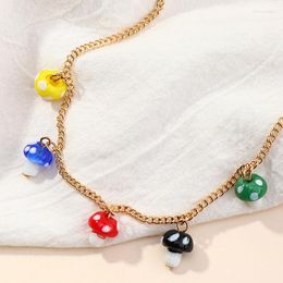 Pendant Necklaces 2023 Colourful Mushroom Necklace For Women Cute Resin Jewellery Gold Colour Chain Collier Choker Wedding Jewellery Gifts