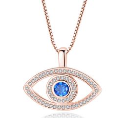 Blue Evil Eye Pendant Necklace Luxury Crystal CZ Clavicle Necklace Silver Rose Gold Jewellery Third Eye Zircon Necklace Fashion Birt4523298