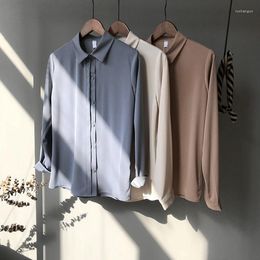 Women's Blouses Women Blouse Korea Style Basic Brief Long Sleeve Solid Color Thick Chiffon Shirt Spring Autumn Designer Womens Tops And