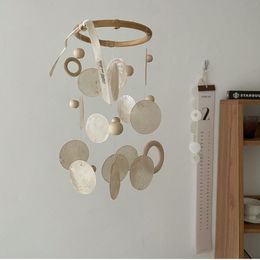 Wall Decor Children's Pendant Toy INS Style Natural Shell Pendant Wooden Beads Ring Wind Chimes Simple Wall Ornaments Homestay Soft Props 230317