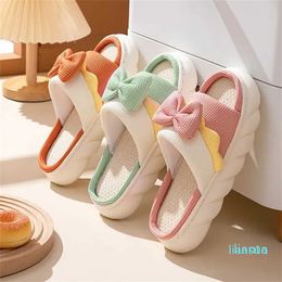 Slippers Women Thick Platform Linen Slippers Home Anti-slip Indoor Slipper Summer Beach Sandals Soft EVA Flat Shoes Cute Cartoon Slides