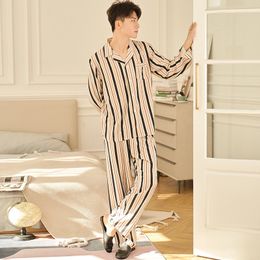 Men's Sleepwear Men Pyjamas Sets Satin Silk Pyjamas Nightwear Sleepwear Underwear Long Sleeve Striped Printed Casual Spring Autumn Winter 230317