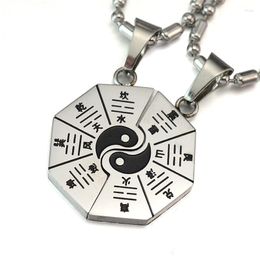 Pendant Necklaces Black Enamel Stainless Steel Chinese Taoism Tai Chi Yin Yang Couples Love Charm Necklace Free Chain 50CM 02