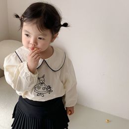 Kids Shirts Spring Girls cartoon Embroidery Blouses Baby girl cute Turm-down collar Shirt Kids Tops 230317