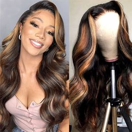 Synthetic Wigs Highlight Lace Front Wigs for Black Women Synthetic Loose Wave Ginger Blonde Orange Body with Baby Hair 230227