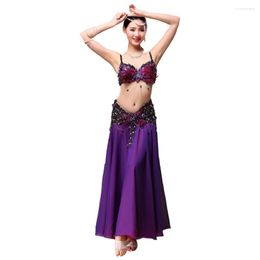 Stage Wear 2023 Performance Oriental Dance Belly Costumes Set 3pcs Feather Bra Belt Skirt Chiffon Bellydance Costume