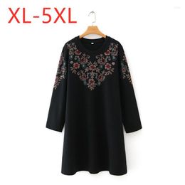 Casual Dresses Ladies Autumn Winter Plus Size Knit Mini Dress For Women Large Long Sleeve Loose Straight Black Diamonds 3XL 4XL 5XL