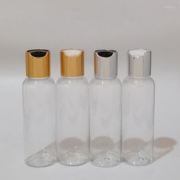 Storage Bottles 30pcs 100ml Silver Gold Disc Top Cap Clear Bottle Empty Plastic PET Lotion Travel Size For Shampoo