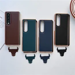 Folding Genuine Leather Vogue Phone Case for iPhone 14 13 Pro Max Samsung Galaxy Z Fold4 Fold3 Flip3 Flip4 S23 Ultra S22 Plus S21 Solid Colour Plating Protective Shell