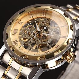 Wristwatches Men Luxury Wrist Watch Mechanical Waterproof Hollow Skeleton Roman Numerals Dial Band Automatic Relogio Masculino