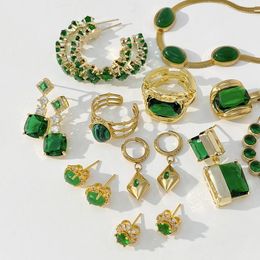 Dangle Earrings AENSOA Vintage Green Colour Series Zircon Crystal Drop For Women Charm Geometric Gold Earring Fashion Gift
