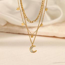Choker ANEEBAYH 3 Layers Star Moon Shell Pendant Stainless Steel 14k Gold Colour Chain Necklace Waterproof Jewellery Women