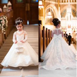 Girl Dresses Flower Girls Vintage Gown With Bow Kids Wedding Party First Communion Ball Robe