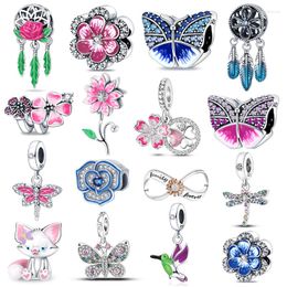Loose Gemstones Charms Plata De Ley 925 Butterfly Sparkling Pansy Flower Charm For Original Pandoras Bracelet Bangle Jewellery Making Beads