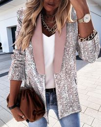 Women's Suits Fashion Sequin Jackets Women Glitter Long Sleeve Blazer Coat 2023 Elegant Spring Outwear Office Ladies Solid Streetwear