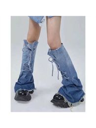 Women's Jeans Y2K Fashion Women Leg Warmers Socks Punk Rock Denim Harajuku Adjustable Knee High Socks Japanese Fashion Streetwear Leg Cover L230316