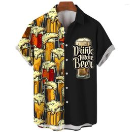 Men's Casual Shirts Hawaiian Beach Harajuku For Men 3D Print Beer Short Sleeve Tees Summer Vacation Style Single-Breasted Tops Lapel