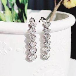 Long Heart Dangle Earring AAAAA Zircon White Gold Filled Party Wedding Drop Earrings for Women Bridal Engagment Promise Jewelry