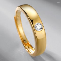 Wedding Rings 2023 Fashion Silver Colour Gold Moissanite Zircon Plain Ring Smooth Solid Simple Resizable Couple Jewellery