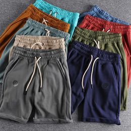 Men's Shorts Heavyweight cotton washed solid Colour casual shorts men's summer retro sports loose youth trend Capris G230316