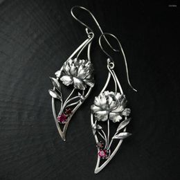 Dangle Earrings Retro Fashion Hollow Peony Flower For Women Aesthetic Statement Luxury Designer Jewellery Drop