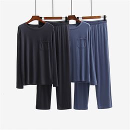 Men's Sleepwear Modal Men's Long-Sleeved Homewear Suit Skin-Friendly Breathable Thin Loose Large Size Men's Pyjamas Pants Two-Piece Suit 230317