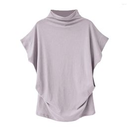 Women's T Shirts Violet Shirt Women Turtleneck Short Sleeve Cotton Solid Casual Blouse Top Long Loose Tees For
