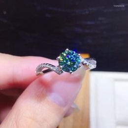 Cluster Rings 1ct Blue-green Moissanite Diamond Ring Passed Test S925 Sterling Silver No Fading And Allergies Women Jewelry Luxury