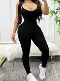 Women's Two Piece Pants Tossy Black Slim V-Neck Jumpsuit Female Sleeveless Halter Bodysuit Off-Shoulder Sexy Tracksuit Solid Backless