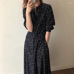 Casual Dresses Floral Print Dress High Waist Mature Vintage Woman Vestido De Mujer Femme Robe