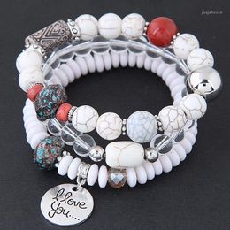 Charm Bracelets Bohemian Femme Carved Lover Pendant & Bangles For Women Jewellery Ethnic Vintage Beaded Stone Bracelet