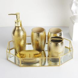 Bath Accessory Set 5 Pcs Household Wash Brush Cup Liquid Soap Dispensers Dishes Fashion Goldern Ceramic Bathroom Accessories