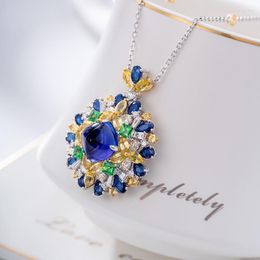 Pendant Necklaces Artificial Tanzanite Sugar Tower Gem Necklace Collares White Gold Plated For Women Fashion Jewellery