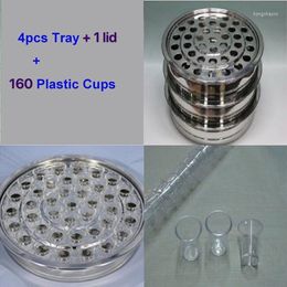 Dinnerware Sets Dinner Plates Stainless Steel 4 Communion Trays With 1 Lid 160pcs Comprementary Re-useable Plastic Cups