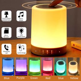 Portable Speakers Portable Smart Wireless Bluetooth Speaker Player Touch Colourful LED Night Light Bedside Table Lamp Support TF Card AUX With Mic Z0317