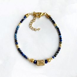 Charm Bracelets 2MM Faceted Stone Lapis Lazuli Gold Color Beads Adjustable Bracelet Man Women Fashionable Arm Accessories Gift Wholesale