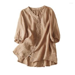 Women's Blouses Summer Women Casual Shirts Vintage Embroidery Loose Half-Sleeve Cotton Linen Female Blouse Tops S292