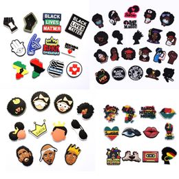 custom cartoon black girl shoe part accessories croc shoe flower charm buckle clog wristband decoration charms buckle