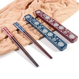Chopsticks 1 Pairs Japanese Chinese Style Wood Creative Reusable Wooden 1Pair Portable With Case Red Blue