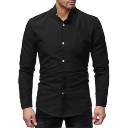 Men's Dress Shirts Business Men Solid Colour Stand Collar Button Down Long Sleeve ShirtMen's